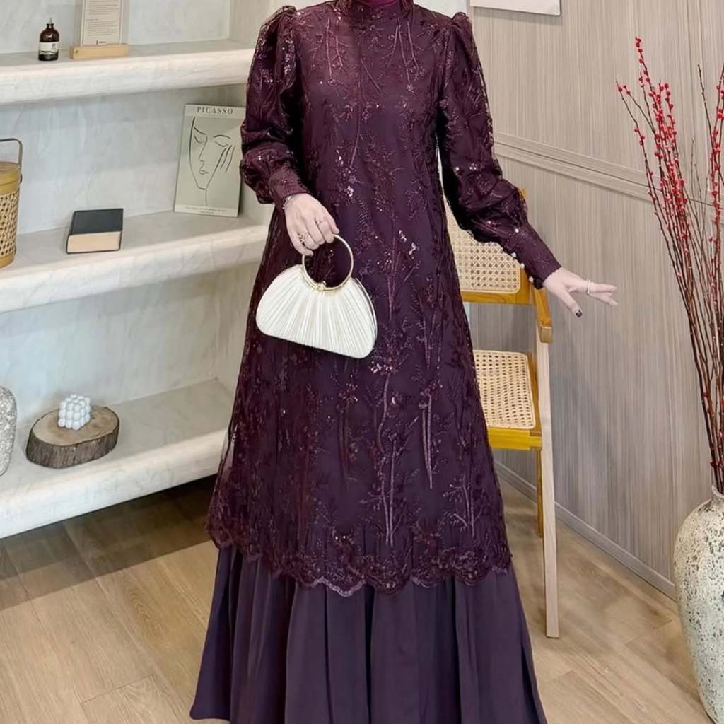 Gamis Brukat Full Puring Baju Gamis Pesta Kondangan Mewah Model Terbaru Gamis Brokat Premium 2026
