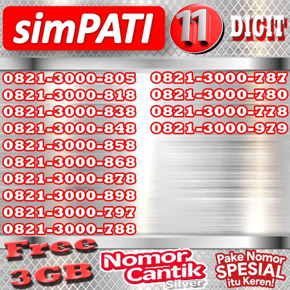 Kartu Perdana Telkomsel Simpati Nomor Cantik 3GB Kuota Nasional Serie 3000