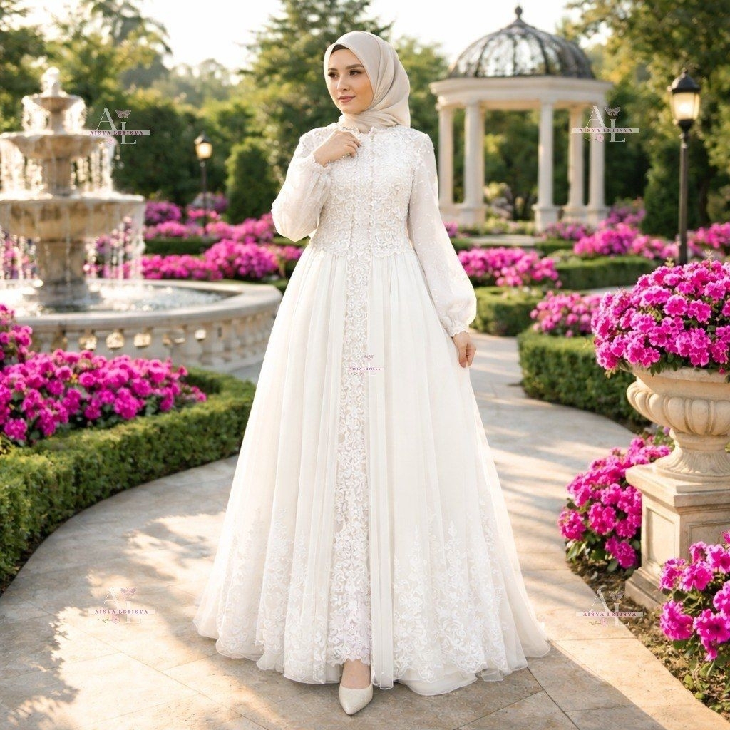 Gamis super mewah full tille brokat lengan balon