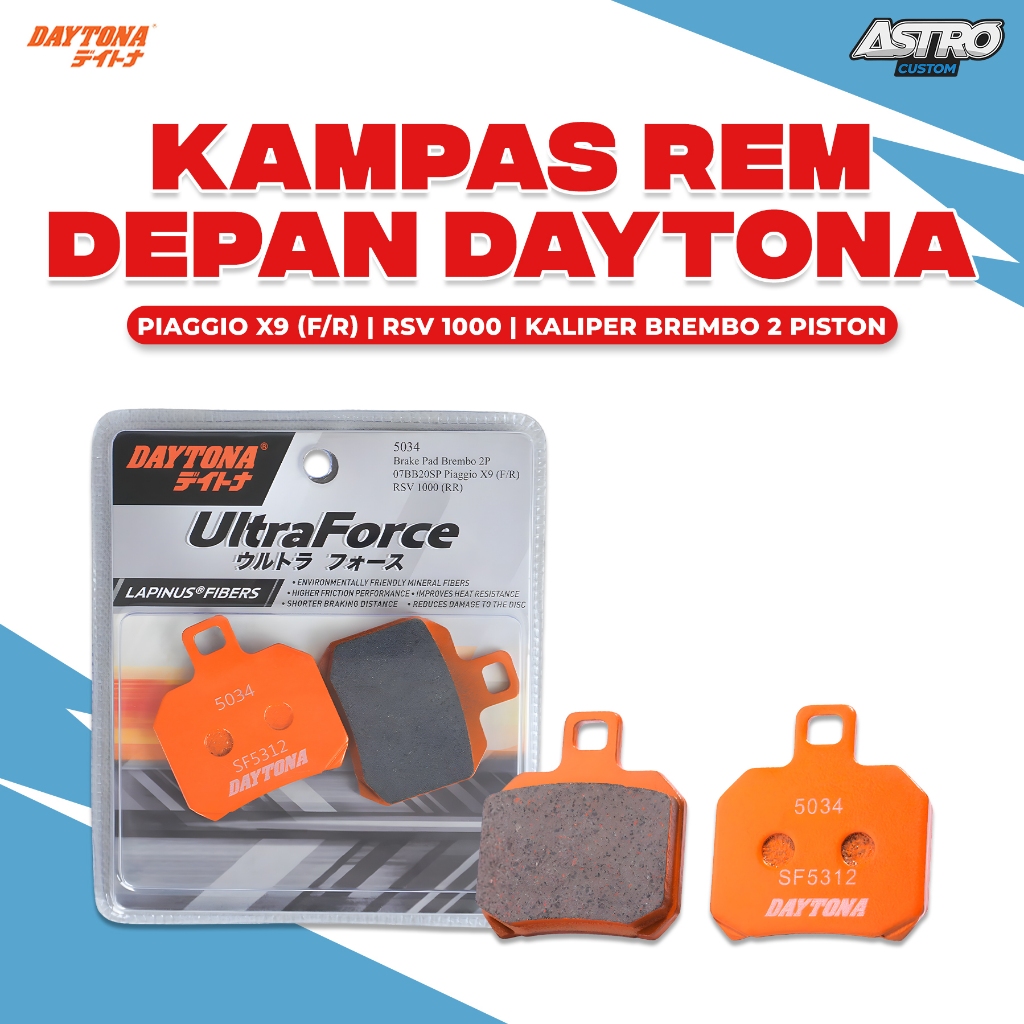 Daytona Kampas Rem Depan Piaggio (F/R) RSV 1000 Kaliper Brembo 2 Piston Brake Disk DIsc Pad Original