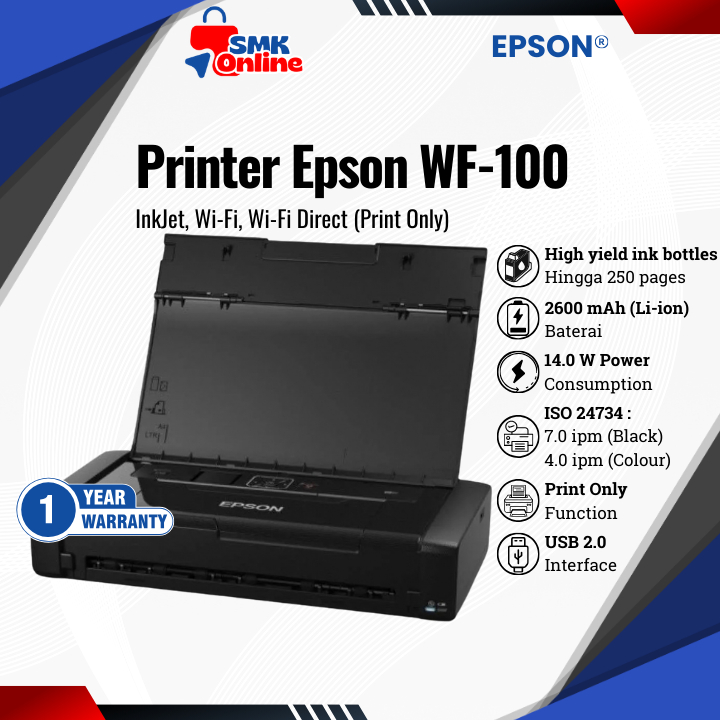 EPSON Printer Epson WF 100 WF100 WF-100 Printer Ultra Portable Ringan Wifi Direct Resmi