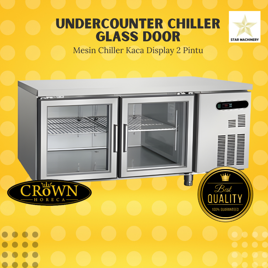 CROWN Undercounter Chiller Glass Door 2 Doors - Mesin Chiller Pintu Kaca 2 Pintu stainless steel 201