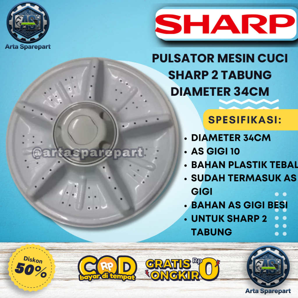 PULSATOR MESIN CUCI SHARP  MANUAL 2 TABUNG DIAMETER 34 CM AS GIGI 10 PWM | 8-9KG