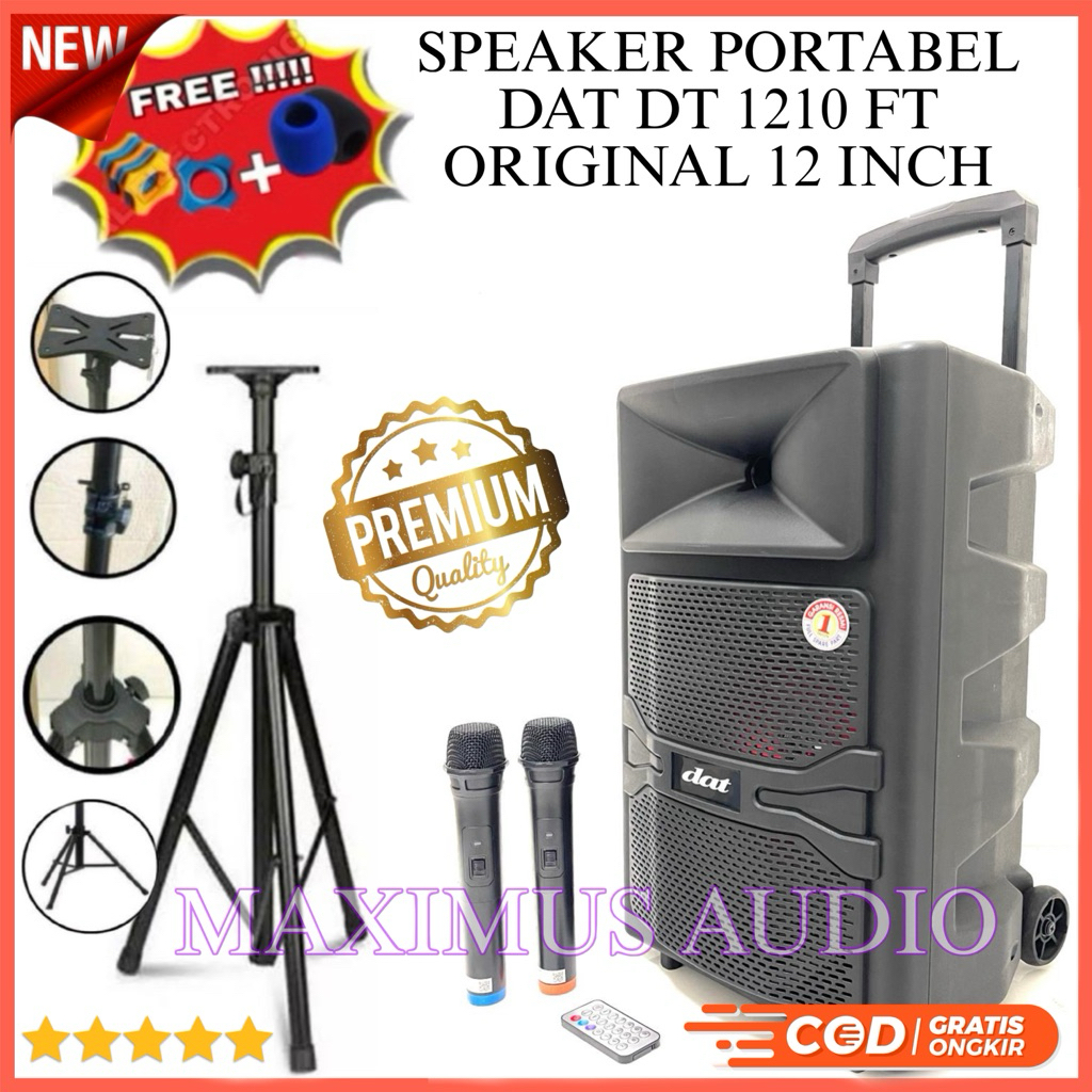 NEW - Promo Audio Speaker Portable Wireless DAT DT 1210 FT Original Bluetooth 12 inch Free 2 Buah Mi