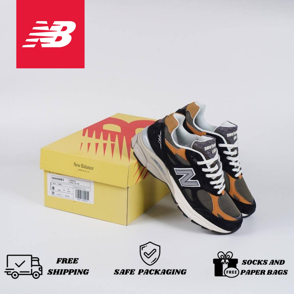 Sepatu New Balance 990 V3 Black Tan Original Pria Wanita NB 990 V3 Premium Sneakers Import