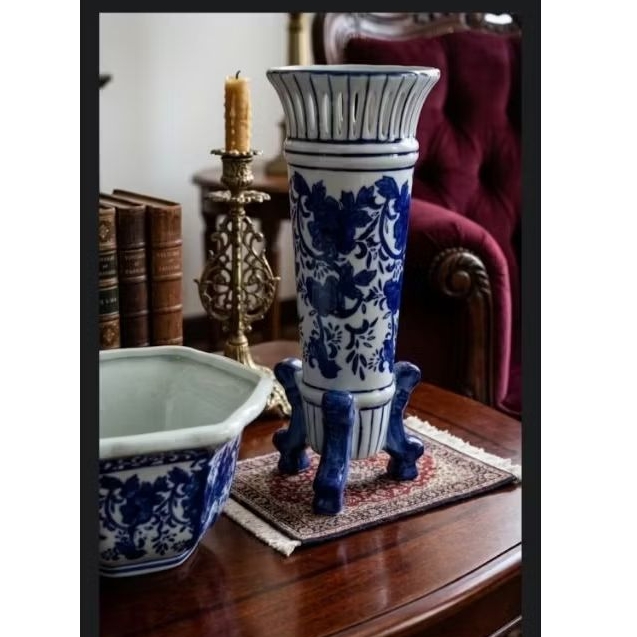 Vas pot bunga keramik biru putih/guci vas pajangan keramik import