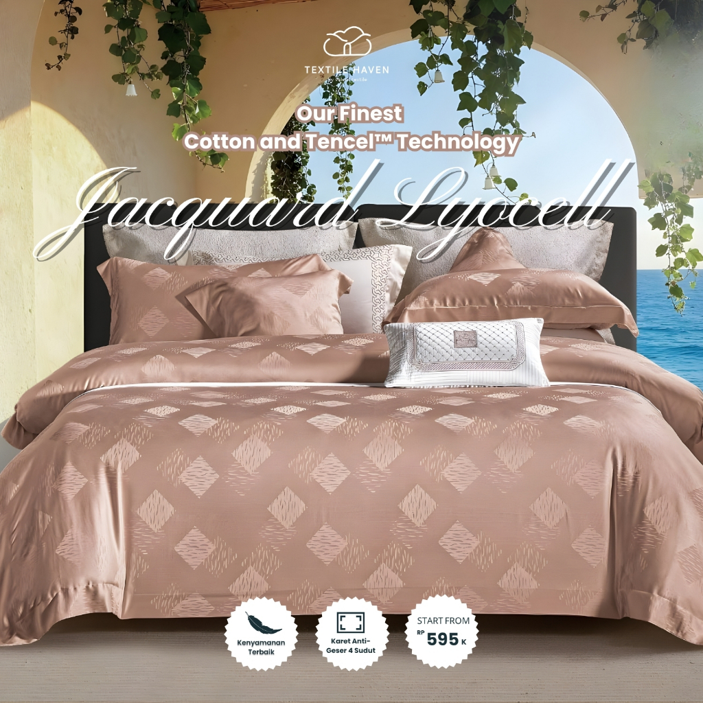 TextileHaven Sprei Set Jacquard Sutra Serat Bamboo Original 80s | Sprei KingKoil Sutra Emboss tinggi