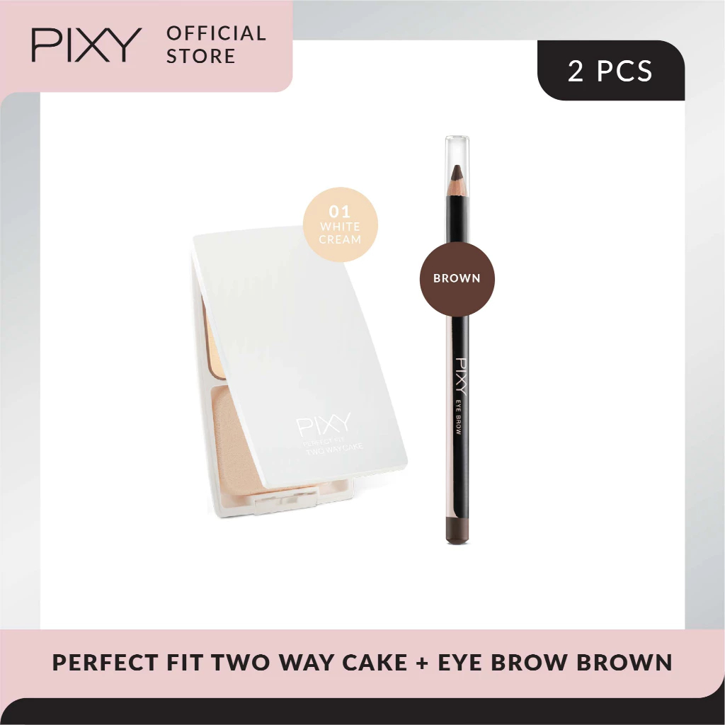 PIXY Perfect Fit Two Way Cake 01 White Cream + Eye Brow Brown