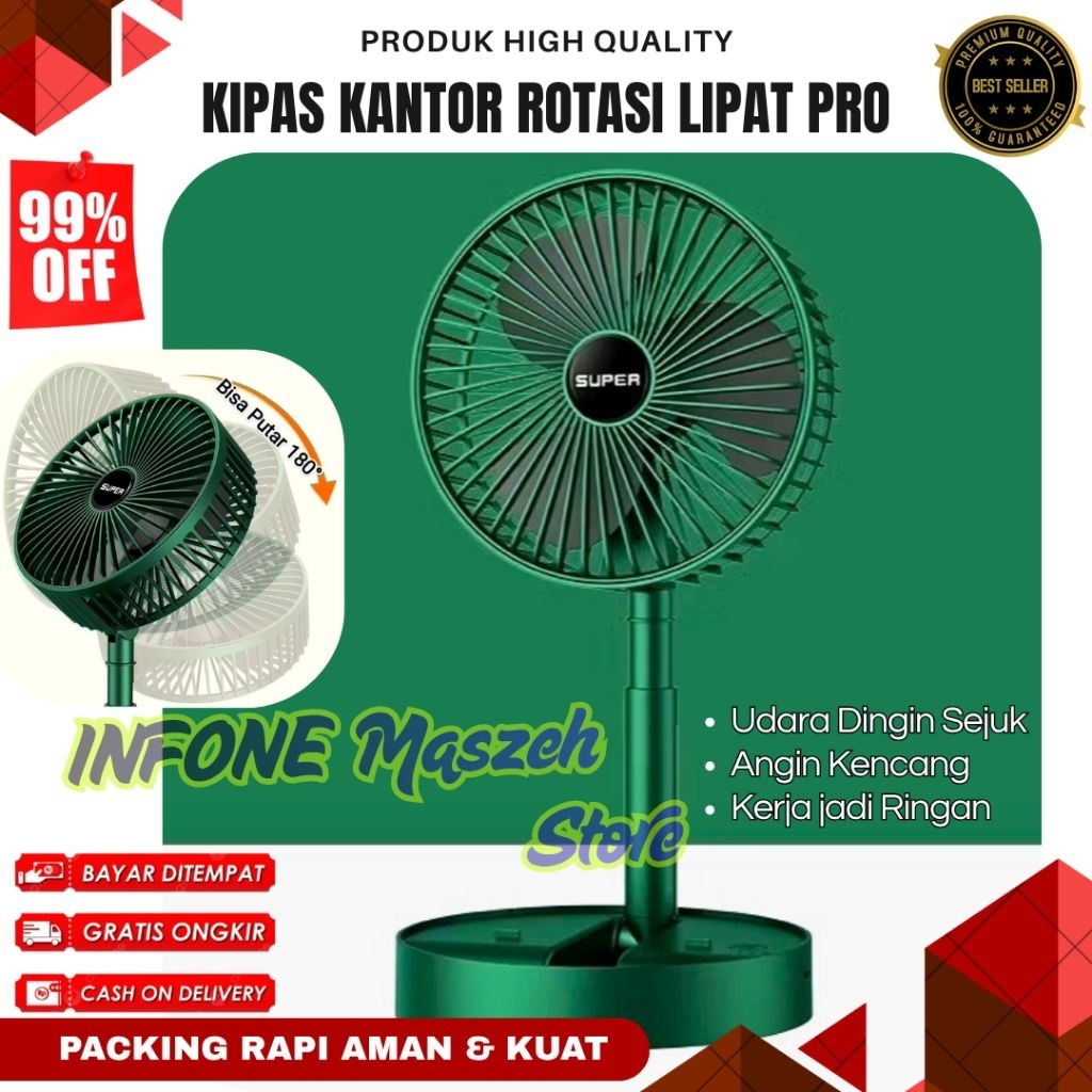 Kipas Angin Mini Lipat Portable Pro USB Rechargeable Silent Angin Kencang Kipas Meja Kantor Travel H