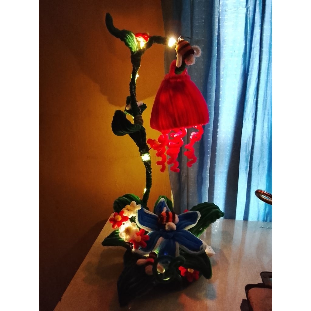 lampu tidur hiasan meja kawat bulu