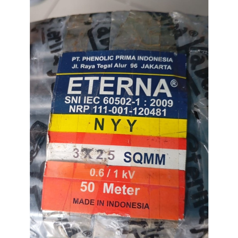 Kabel tembaga ETERNA NYY 3 X 2,5 SQM 50 Meter