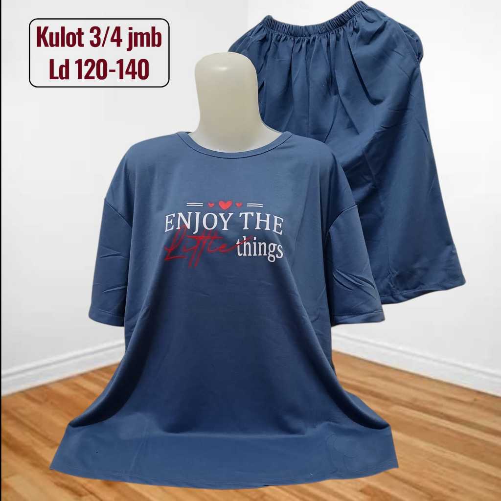 Setelan Wanita Jumbo Kulot 3/4 LD 120-140 | Kaos Oversize + Celana Santai Kekinian