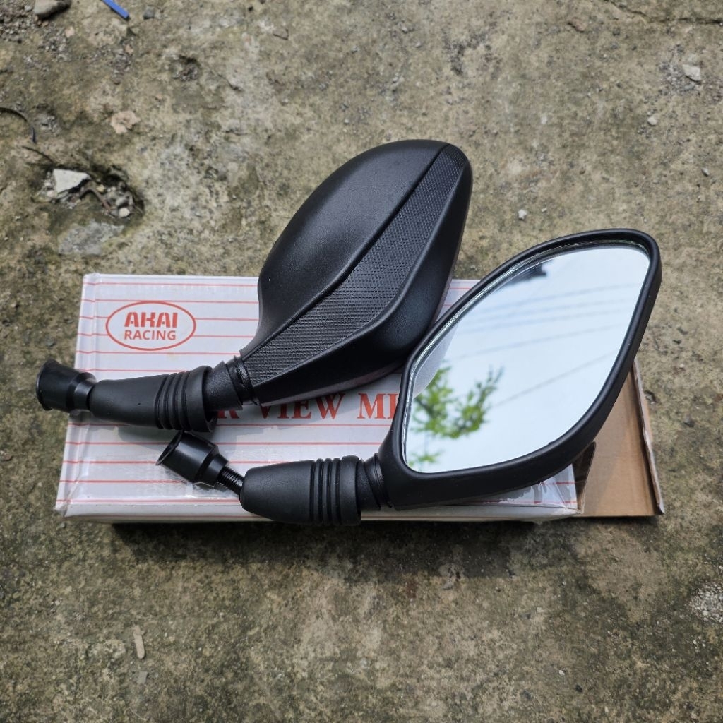 Spion Click Thailand - Model Tanduk Baja Hitam Polos, Universal untuk Semua Motor Honda & Yamaha