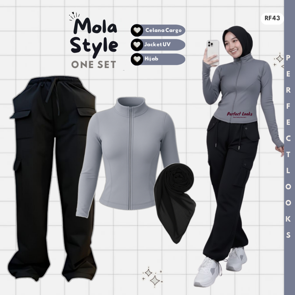 Setelan Celana Olahraga Wanita | Celana Cargo, Jacket Anti UV, Hijab | One Set Olahraga Wanita Hijab