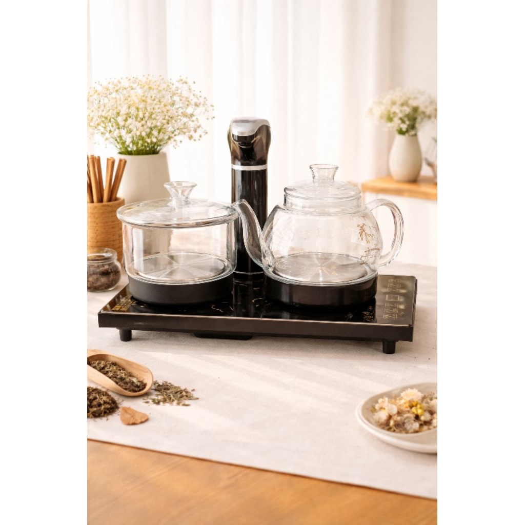 Teko Listrik Kaca+Sterilizer Warna Hitam