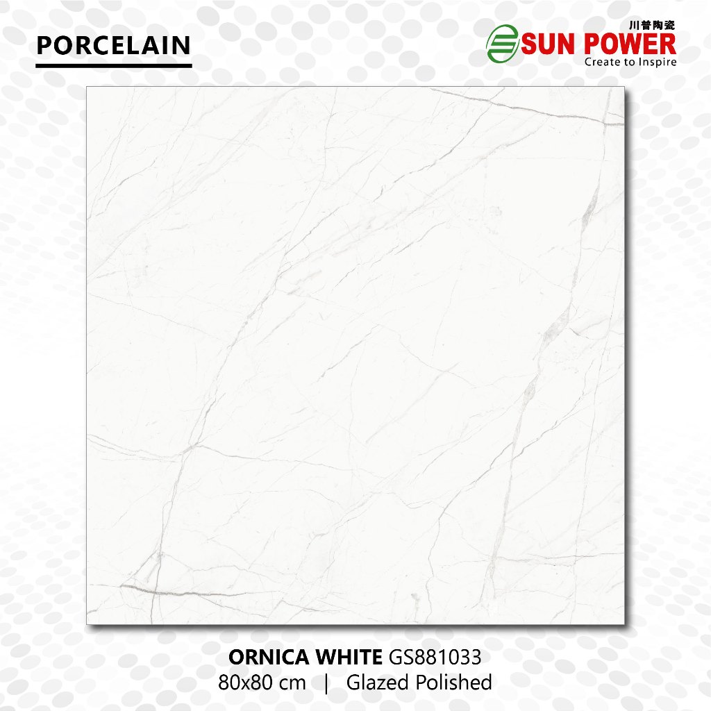 SUN POWER Ornica White 80x80 | 80x40 Glossy Polished - Granit Tiles Lantai & Dinding Sun Power Ceram