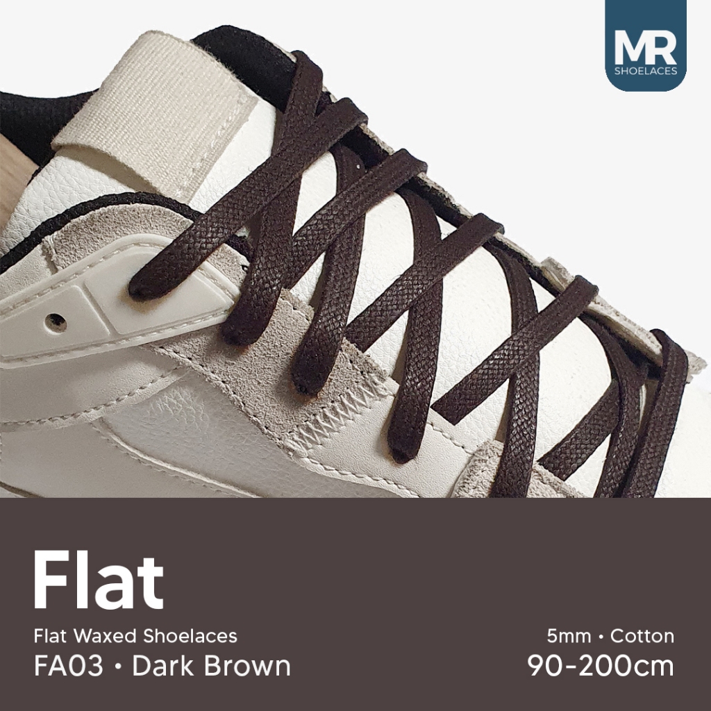 MR Shoelaces FA03 Dark Brown (Coklat Tua) - Tali Sepatu Lilin Gepeng Flat 5mm 70cm 80cm 90cm 100cm 1