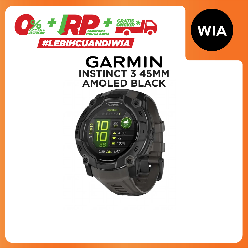 Jam Tangan Garmin Instinct E 45mm - Electric Lime, Smartwatch GPS Olahraga Outdoor