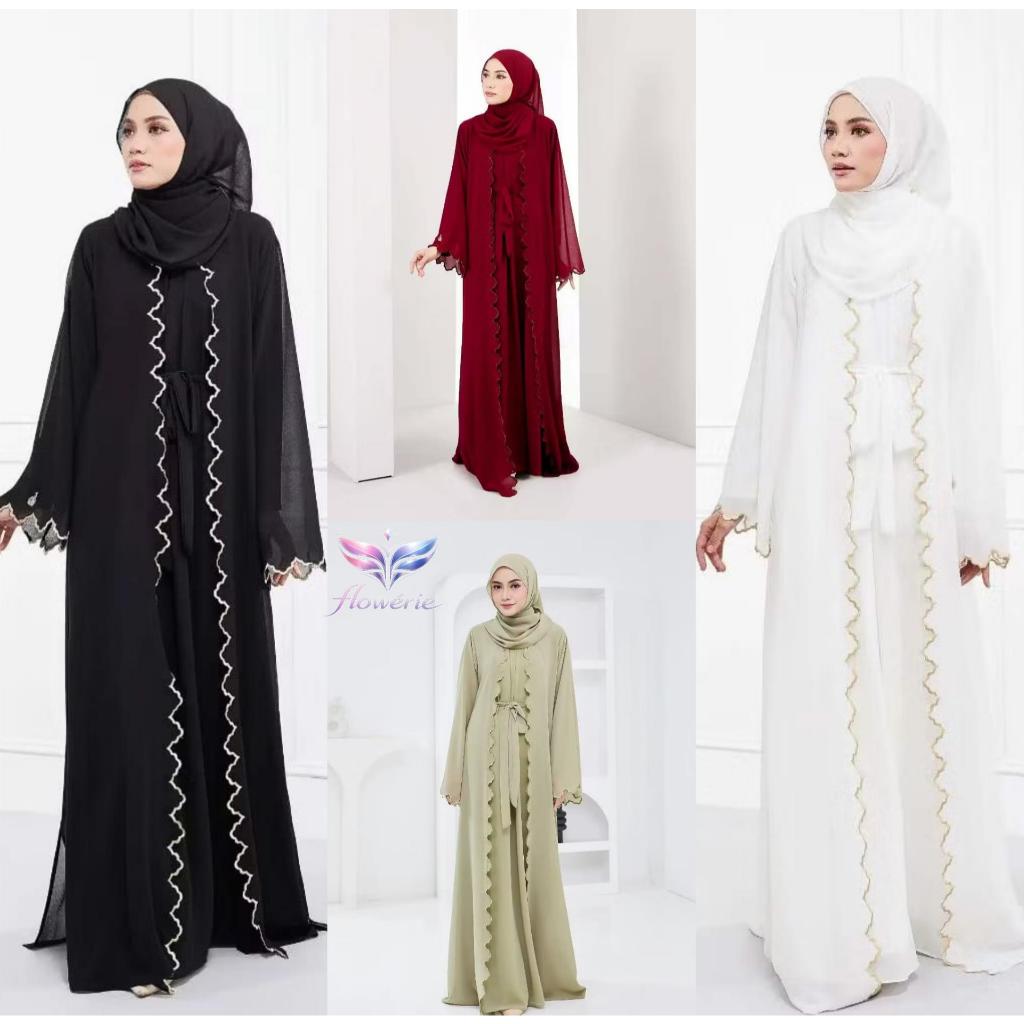 ABAYA SYARI GAMIS HAJI UMROH HITAM PUTIH TURKEY DRESS ABAYA BASIC ARABIAN BORDIR BUSUI FRIENDLY