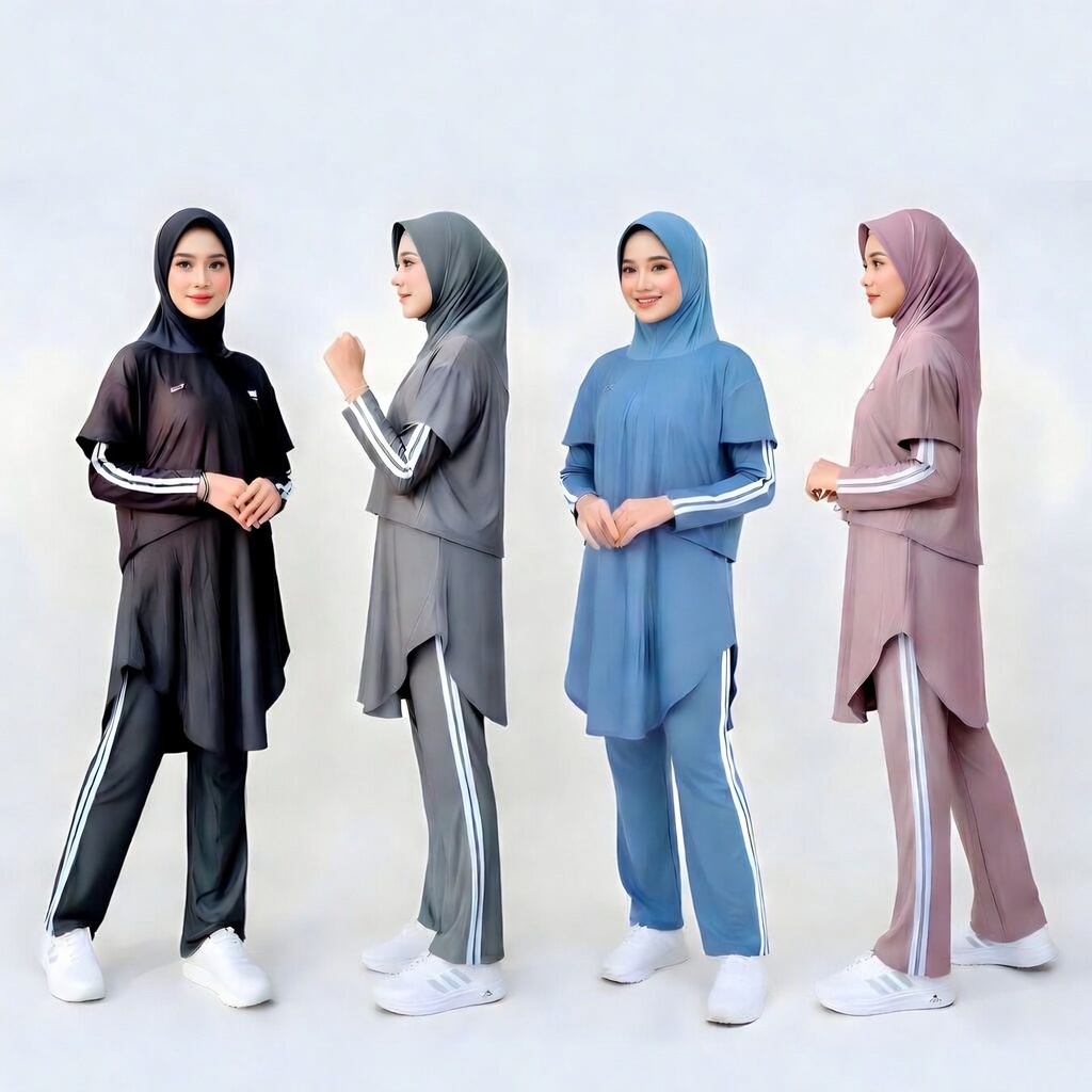 Setelan Olahrga Wanita Muslimah Set Sport Perempuan Sporty Jersey Premium One Set Atasan Celana Hija
