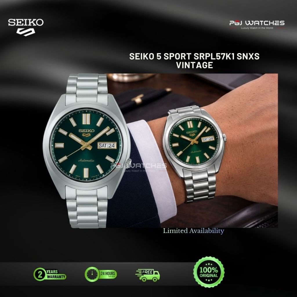 SEIKO 5 Sports SNXS Dark Green Dial Steel Strap Vintage Series Automatic 37.4 mm - SRPL57K1