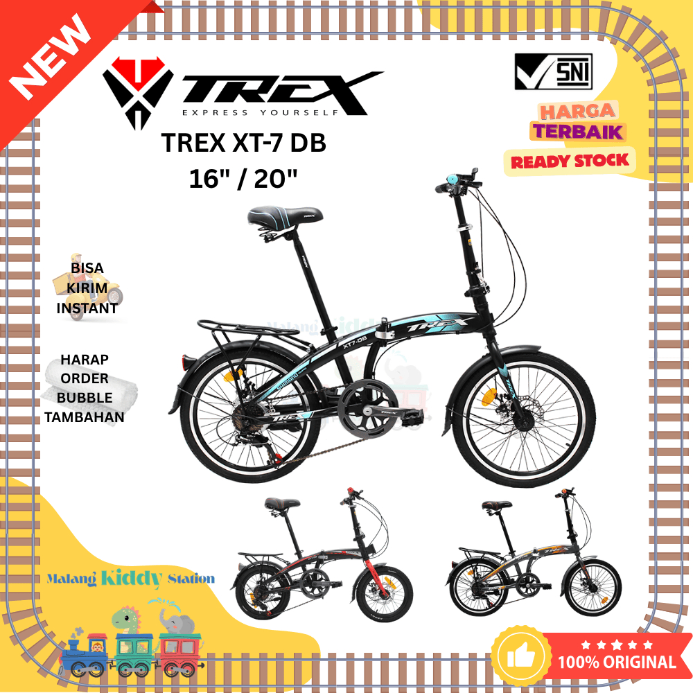 Sepeda Anak Dewasa Cewek Cowok Lipat Frame Kokoh Shimano Trex XT-7 DB 16/20