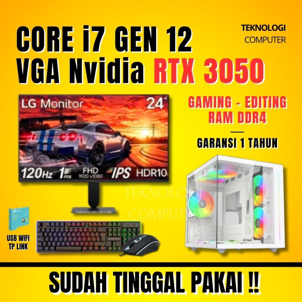Core i7 | GEN 12 | VGA RTX 3050  | Full Set | PC Rakitan | Komputer CPU | PC Gaming Editing