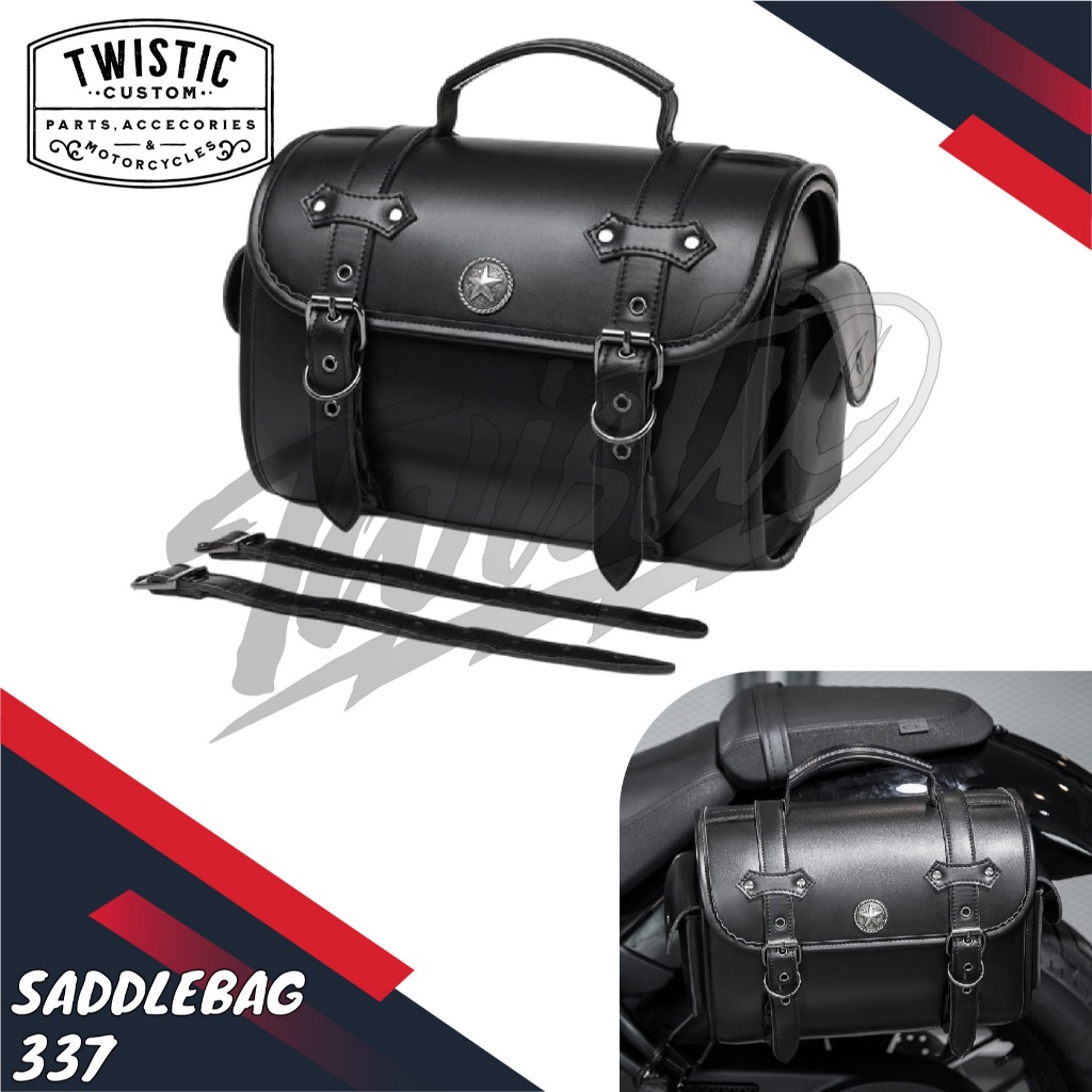 Side Bag Saddle Bag Saddlebag 337 Tas Kulit Samping Pannier Motor Harley Davidson Vulcan 650 Honda R