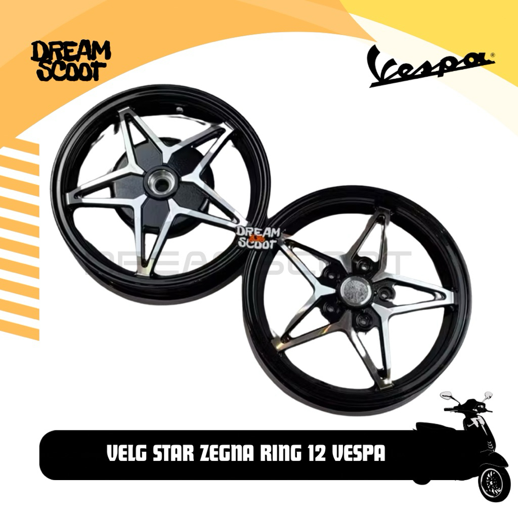 Velg Zegna Bintang Black R12 Vespa Sprint Vespa Peimavera Vespa S Vespa LX Velg Vespa Matic Velg R12