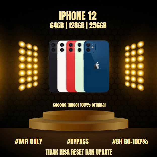 HP IPHONE 12 WIFI ONLY 64GB/128GB/256GB Bekas Second Original Mulus Fullset Game/Live/Merekam Vide