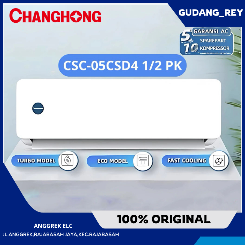 Ac Changhong CSC-05CSD4 1/2 PK fitur Turbo Jet Cool, Double Gold Fin (anti karat), dan Plasma (ion b