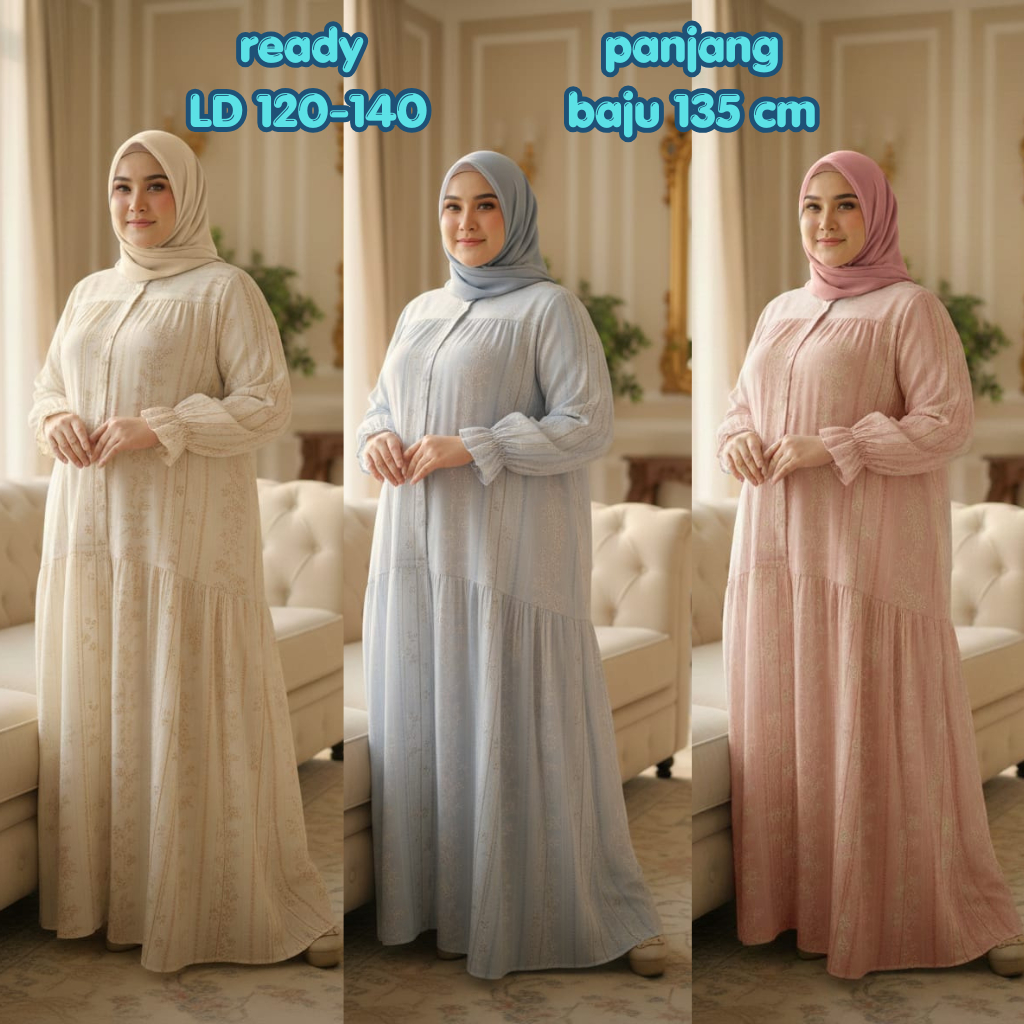 Gamis Jumbo Wanita XXL XXXL XXXXL LD120 LD130 LD140 Dress Muslim Big Size Adem Nyaman