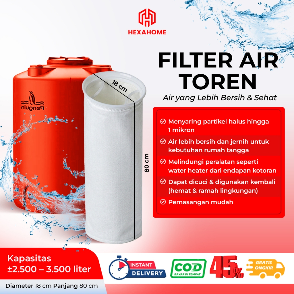 HEXAHOME - Saringan Air Toren 1 Micron Filter Air Toren Filter Tandon Air Filter Bag Saringan Toren