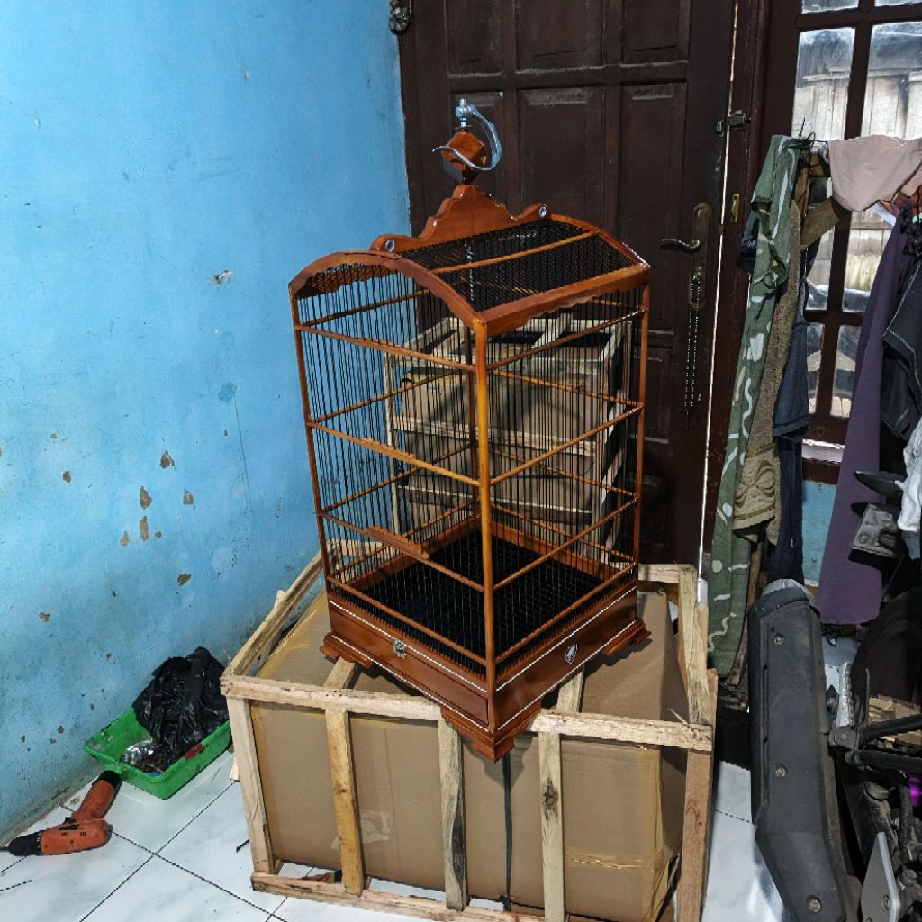 sangkar kosan ceper ukuran 38x38  ruji fiber warna natural gelap ,paking kayu untuk cendet, cucak ij