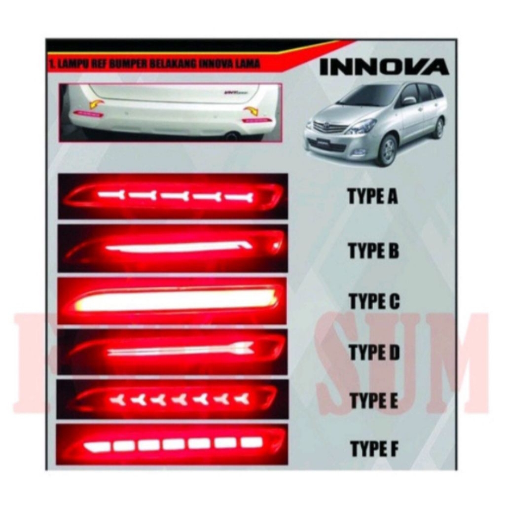 lampu reflektor variasi bemper belakang untuk mobil Innova lama (2007-2015)