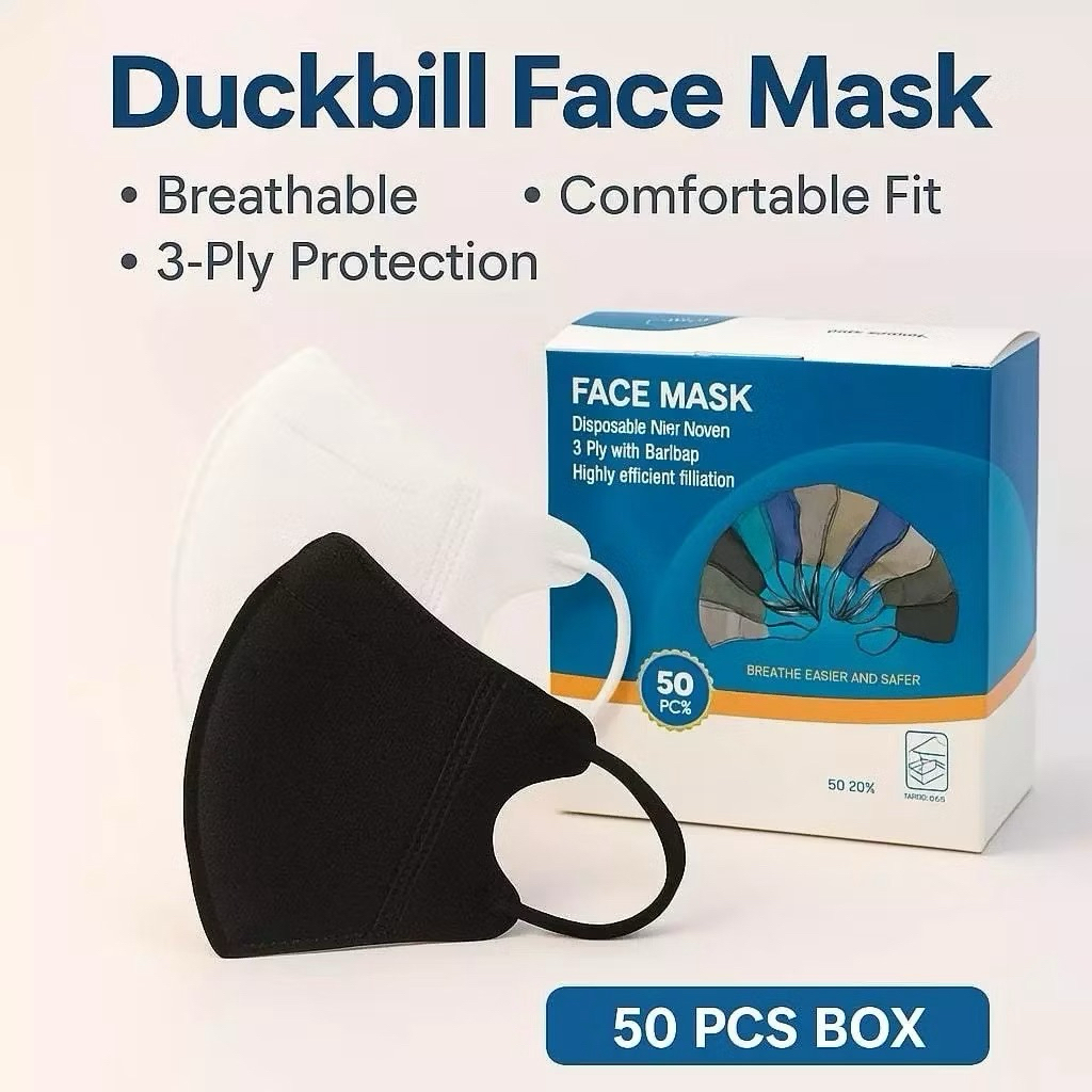 Paket Hemat Masker Duckbill 3Ply Isi 50 Pcs Hitam/ Putih FACEMASK - MOUSON - ALKINDO Termurah Grosir