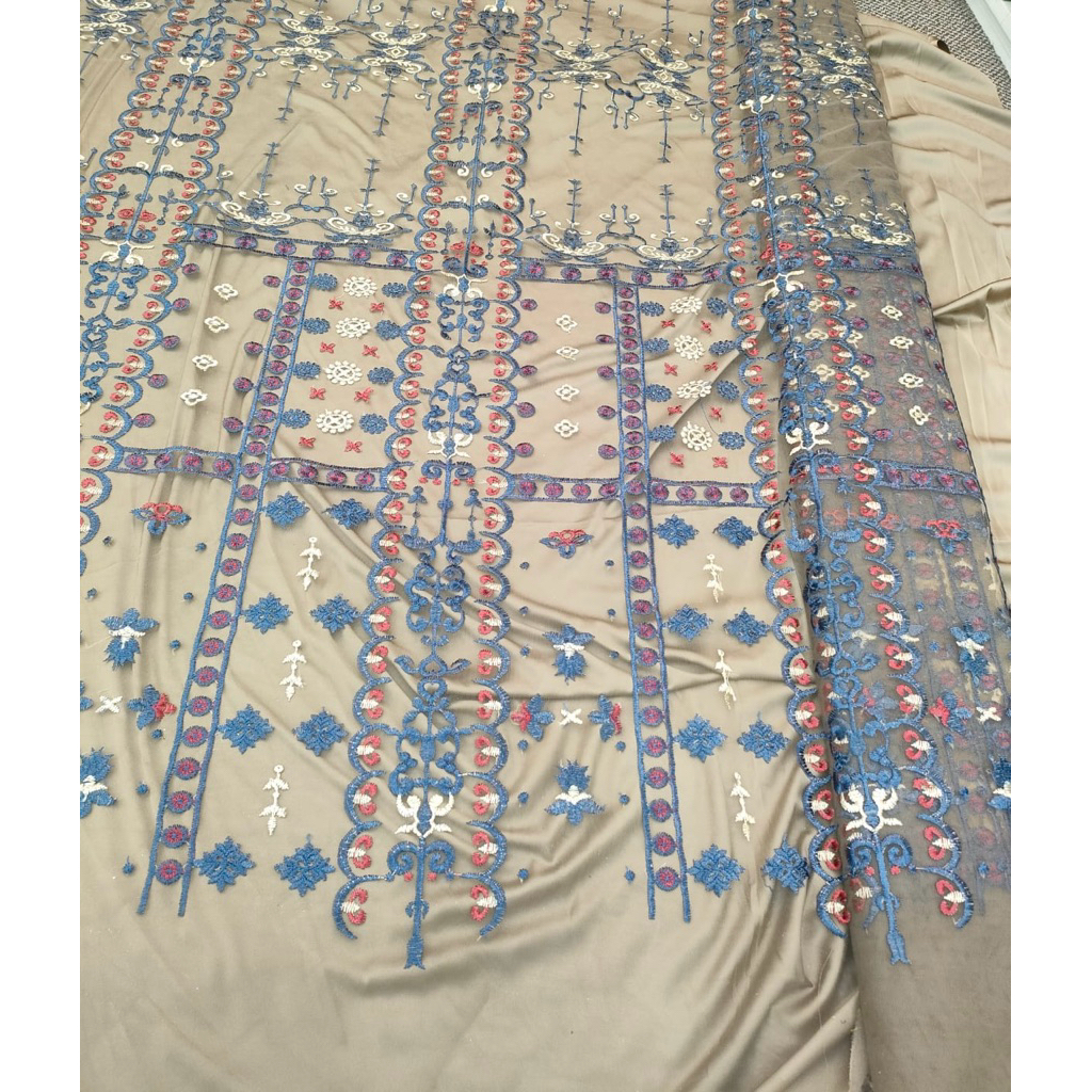 KAIN TILLE LUNA ETNIK EMBROIDERY || Harga Per Setengah Meter (50 cm)