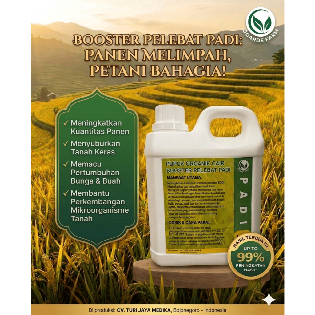 GoArde Farm - Pupuk Organik Cair Padi, Booster Padi Untuk Memperbanyak Anakkan Padi & Meningkatkan K