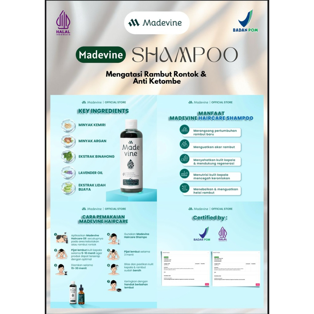 MADEVINE SHAMPOO penumbuh rambut dan mencegah rambut rontok