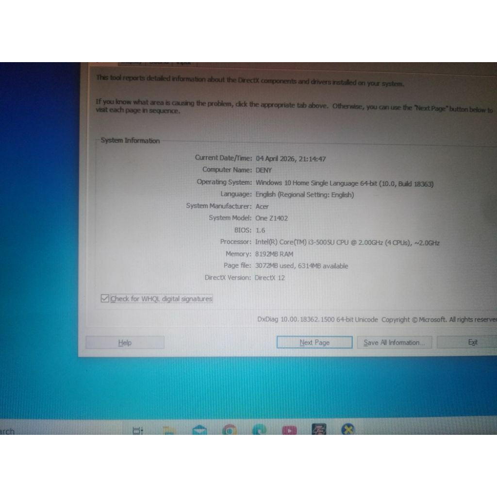 Leptop acer one 14