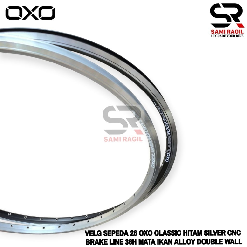 VELG SEPEDA 26 OXO CLASSIC HITAM SILVER CNC BRAKE LINE LUBANG 36 HOLE 36H RIM RIMS MATA IKAN ALLOY D