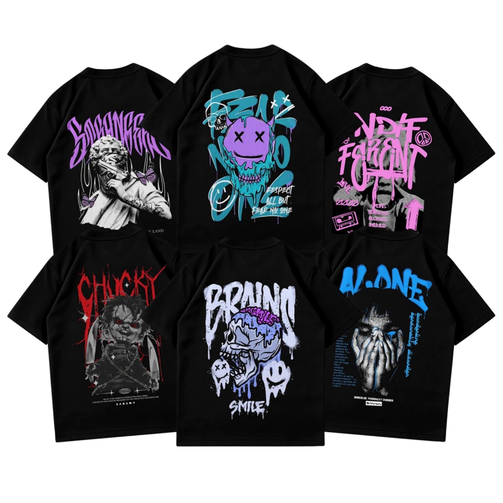 Baju Kaos Laki Laki Hitam Kaos Sablon DTF Depan Belakang Motif Kaos Cowok Pria Dewasa