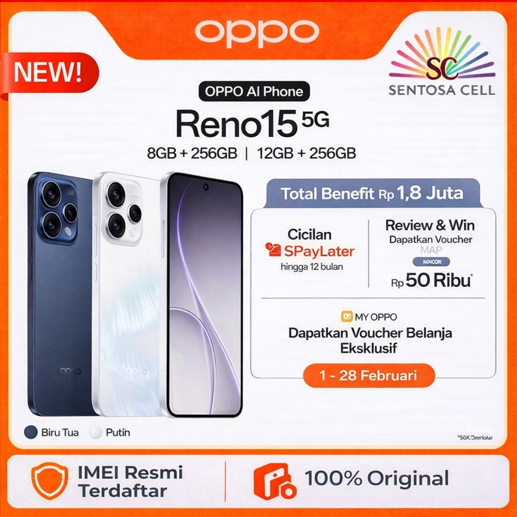 HP OPPO RENO 15 5G 8/256 | 12/256 NFC GARANSI RESMI OPPO INDONESIA
