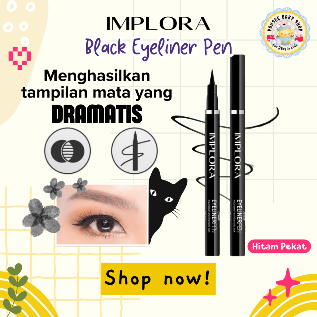 Implora Eyeliner Pen Warna Hitam Pekat Black Eye Liner Ujung Runcing Mudah digunakan & BPOM / Kosmet