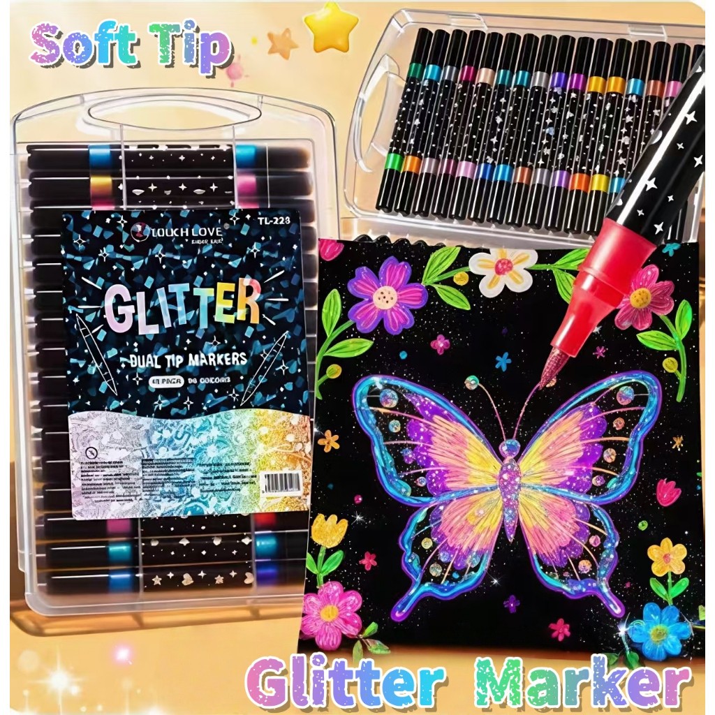 Spidol Glitter Marker Pen  12/24/36/48/60/80warna Lukisan Seni Rupa Spidol Acrylik Tahan Lama Glitte