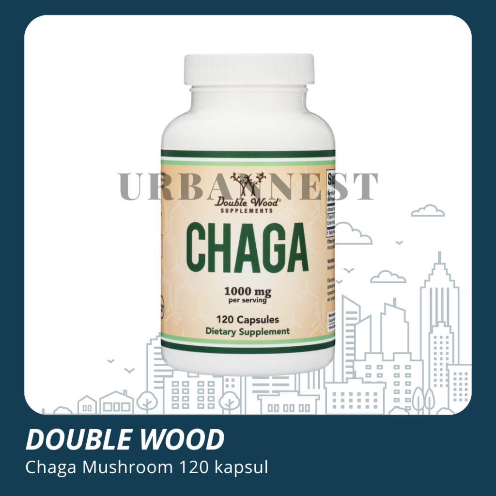 Chaga Mushroom 1000 mg isi 120 Double Wood Supplement extract jamur anti kanker powder lingzhi bubuk