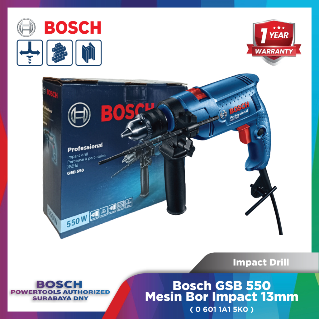 Bosch GSB 550 Impact Drill 13mm Mesin Bor Tembok Impact 550W Professional