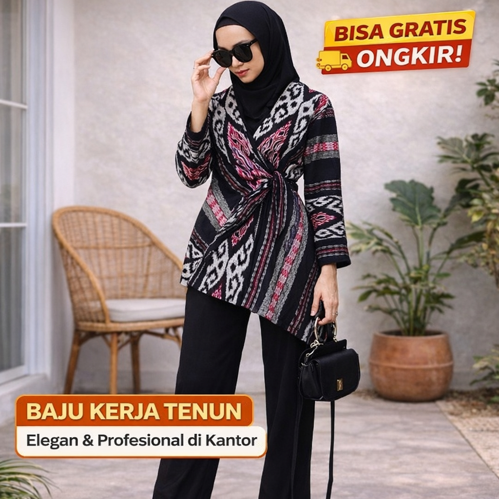 Zahira Etnik Baju Kerja Wanita Kantor Kekinian Formal Casual Lengan Panjang Pendek Hijab Korea Style