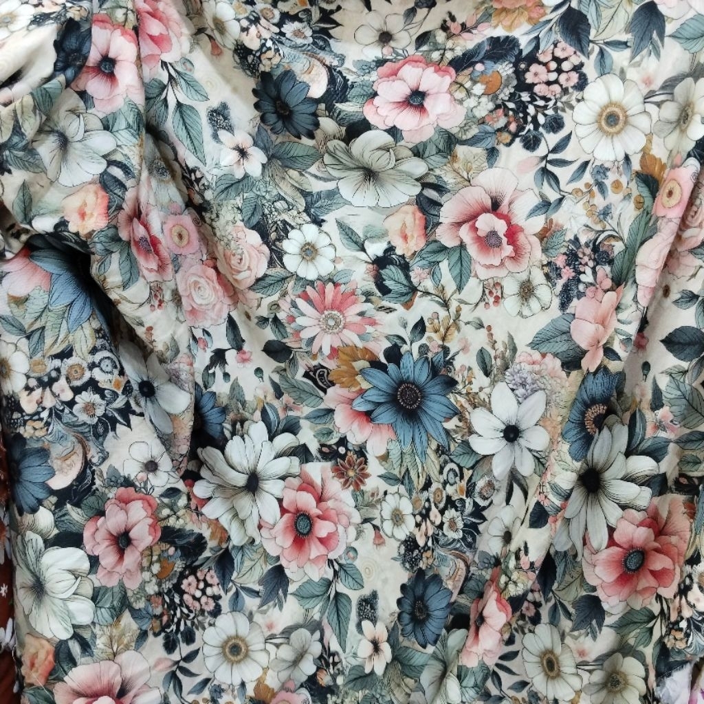 kain rayon viscose katun rayon motif bunga cantik bahan daster mukena piyama dll