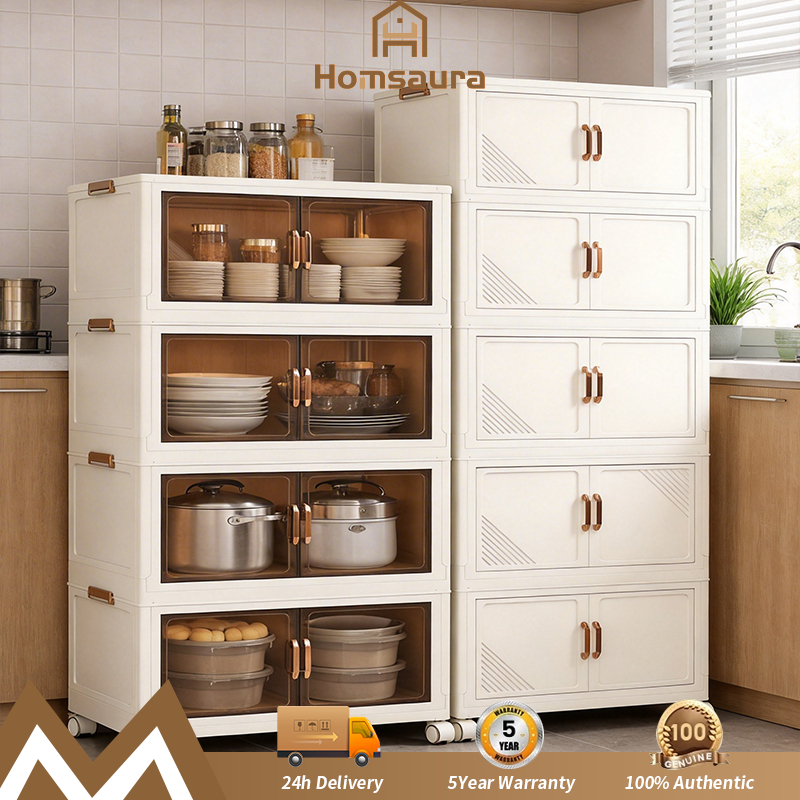 Homsaura Lemari Dapur Minimalis Lemari Penyimpanan Rak Dapur Tertutup Plastik Rak Piring Anti Debu